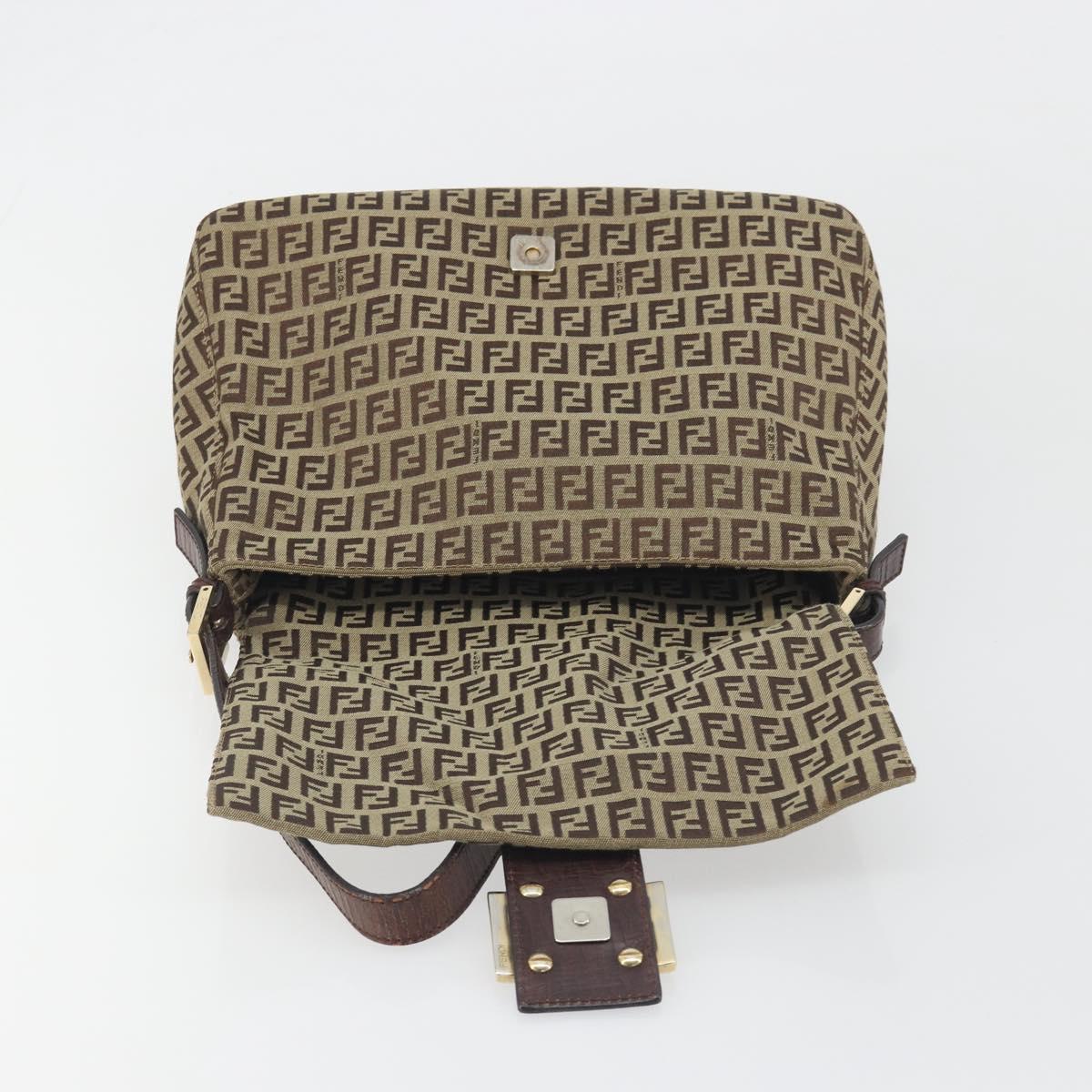 FENDI Zucchino Canvas Mamma Baguette Shoulder Bag Beige Gold Auth 197308V