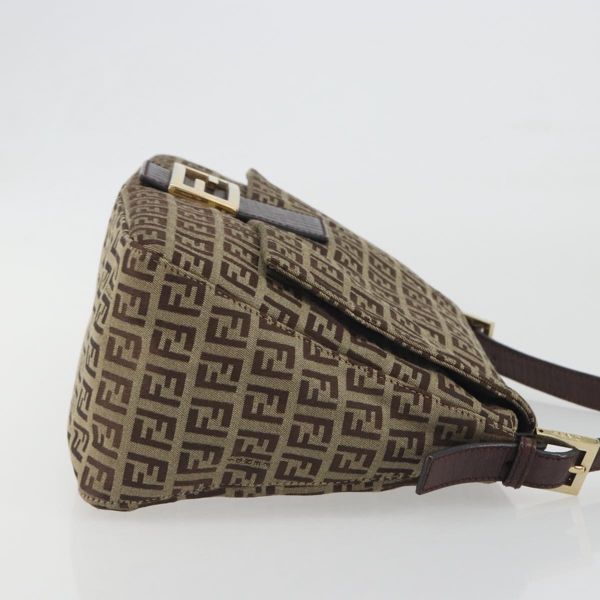 FENDI Zucchino Canvas Mamma Baguette Shoulder Bag Beige Gold Auth 197308V