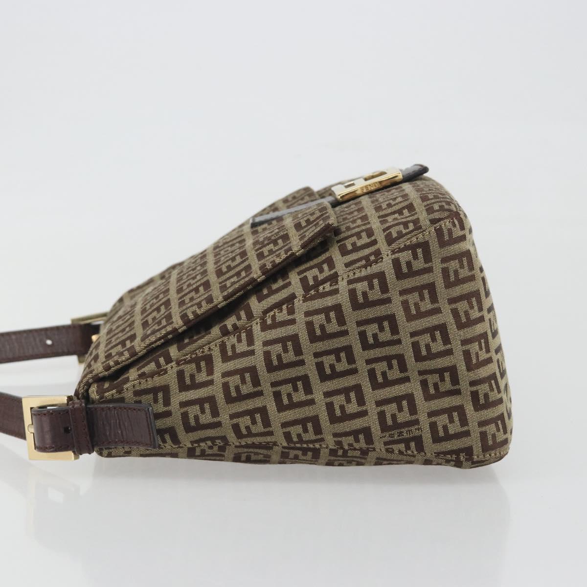 FENDI Zucchino Canvas Mamma Baguette Shoulder Bag Beige Gold Auth 197308V