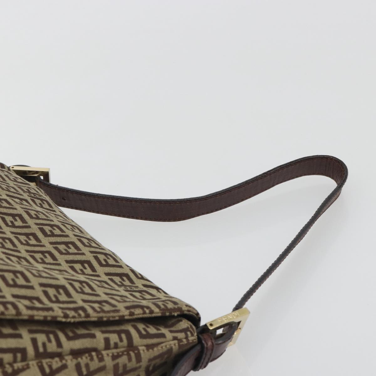 FENDI Zucchino Canvas Mamma Baguette Shoulder Bag Beige Gold Auth 197308V