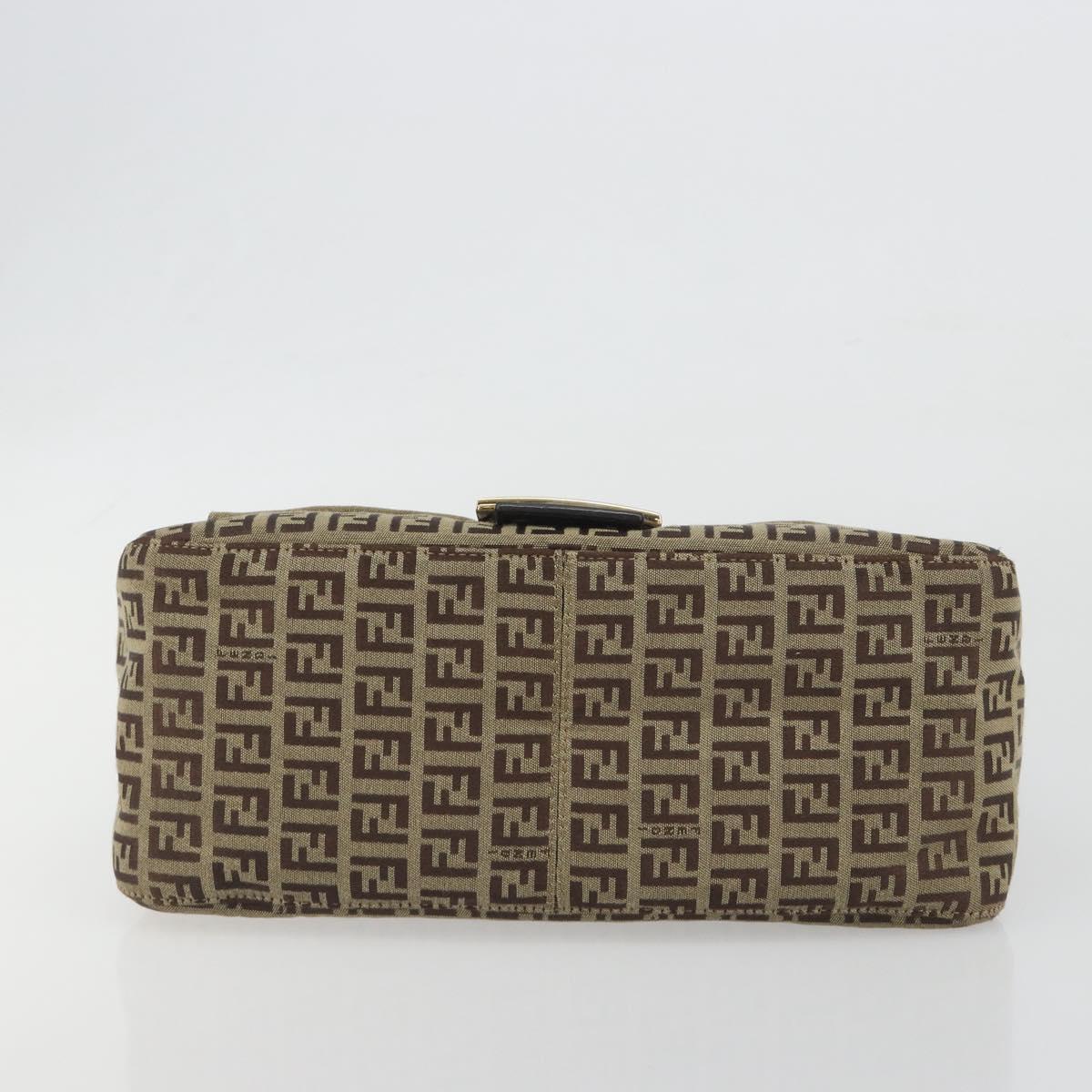 FENDI Zucchino Canvas Mamma Baguette Shoulder Bag Beige Gold Auth 197308V