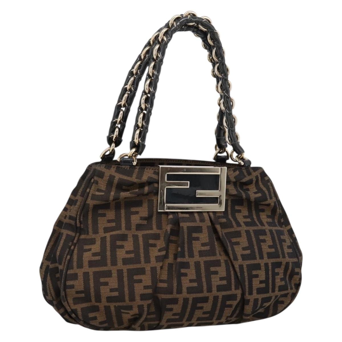 FENDI Zucca Canvas Hand Bag Brown Black Auth 197309V
