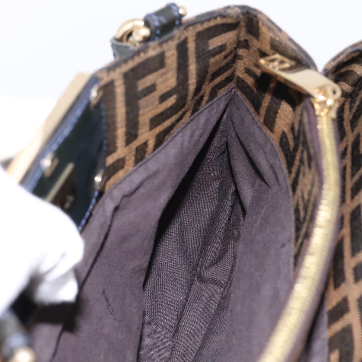 FENDI Zucca Canvas Hand Bag Brown Black Auth 197309V