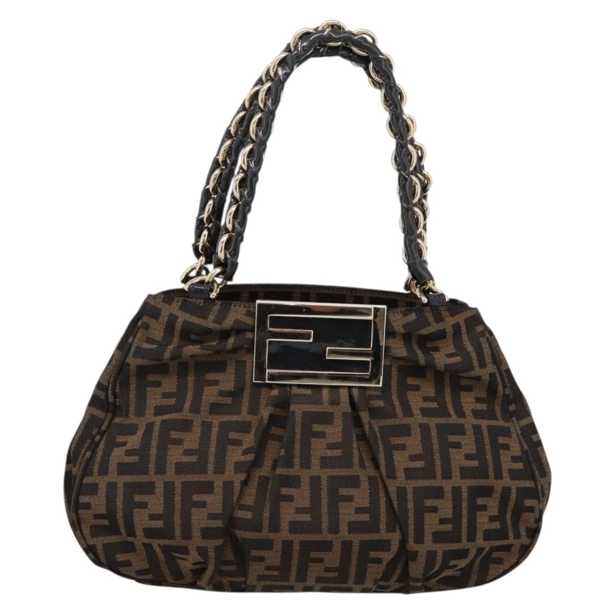FENDI Zucca Canvas Hand Bag Brown Black Auth 197309V