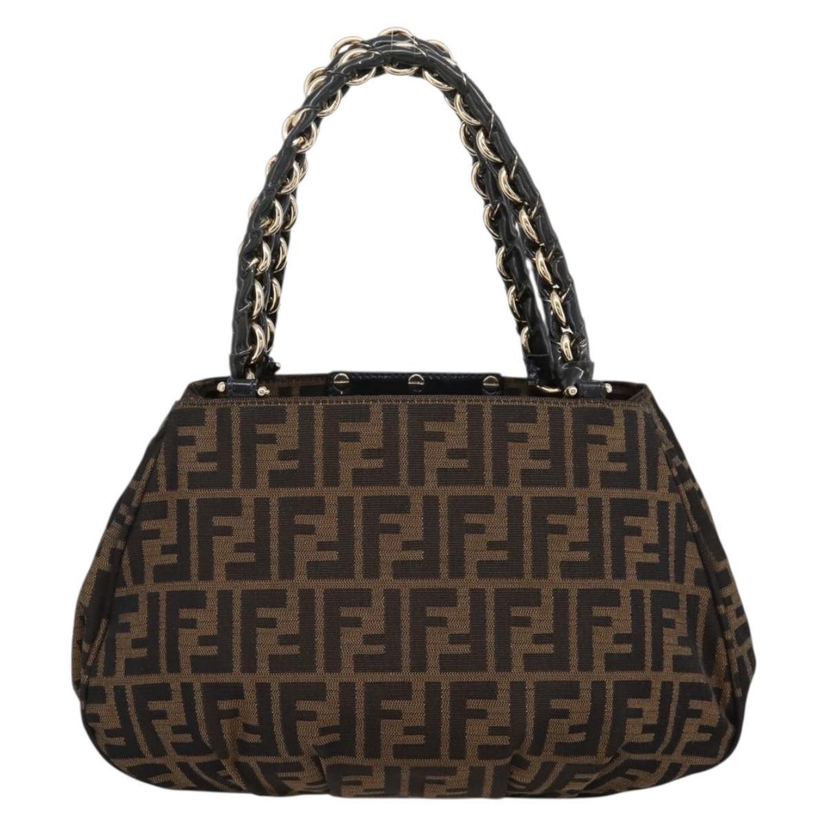 FENDI Zucca Canvas Hand Bag Brown Black Auth 197309V