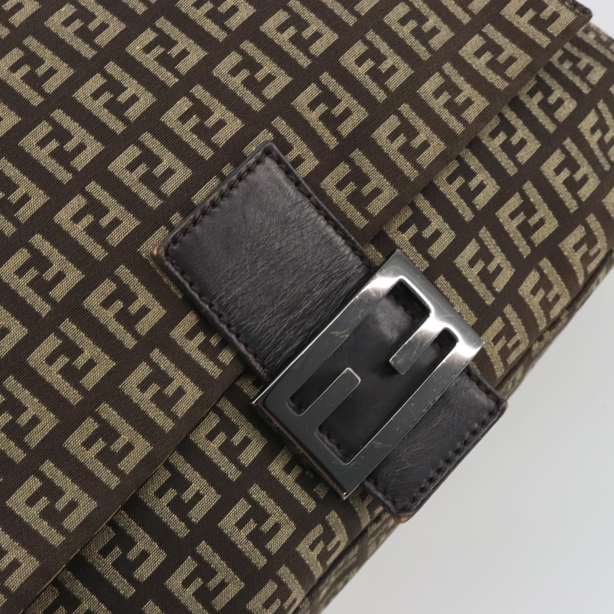 FENDI Zucchino Canvas Mamma Baguette Shoulder Bag Brown Auth 197310V