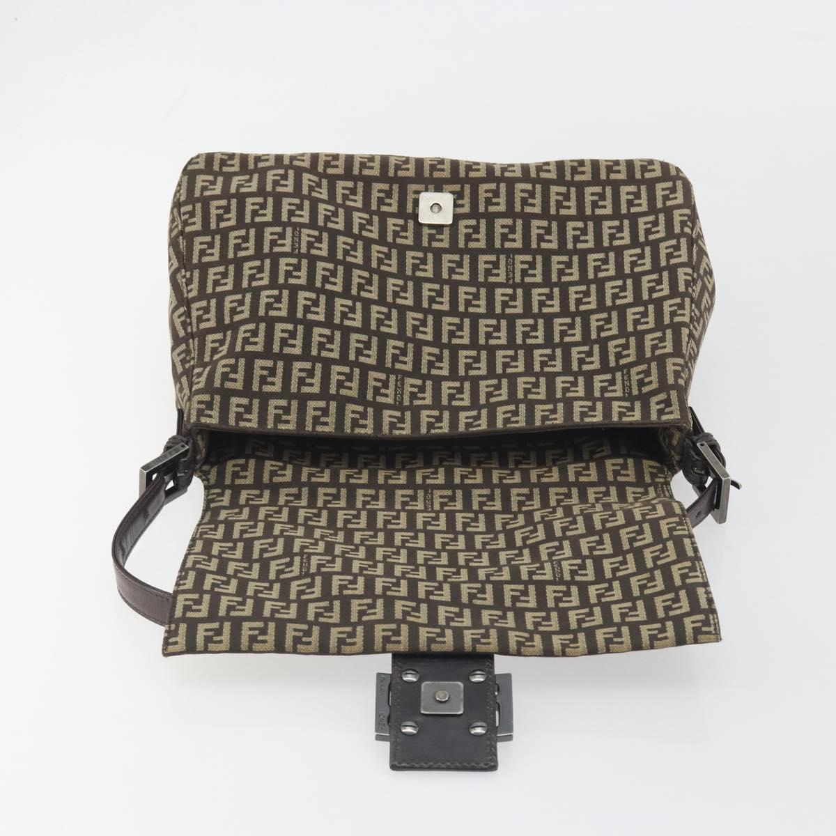 FENDI Zucchino Canvas Mamma Baguette Shoulder Bag Brown Auth 197310V