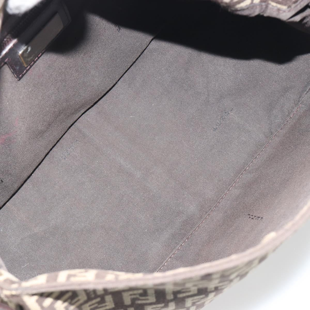 FENDI Zucchino Canvas Mamma Baguette Shoulder Bag Brown Auth 197310V