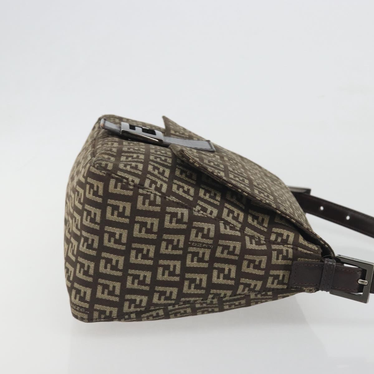 FENDI Zucchino Canvas Mamma Baguette Shoulder Bag Brown Auth 197310V