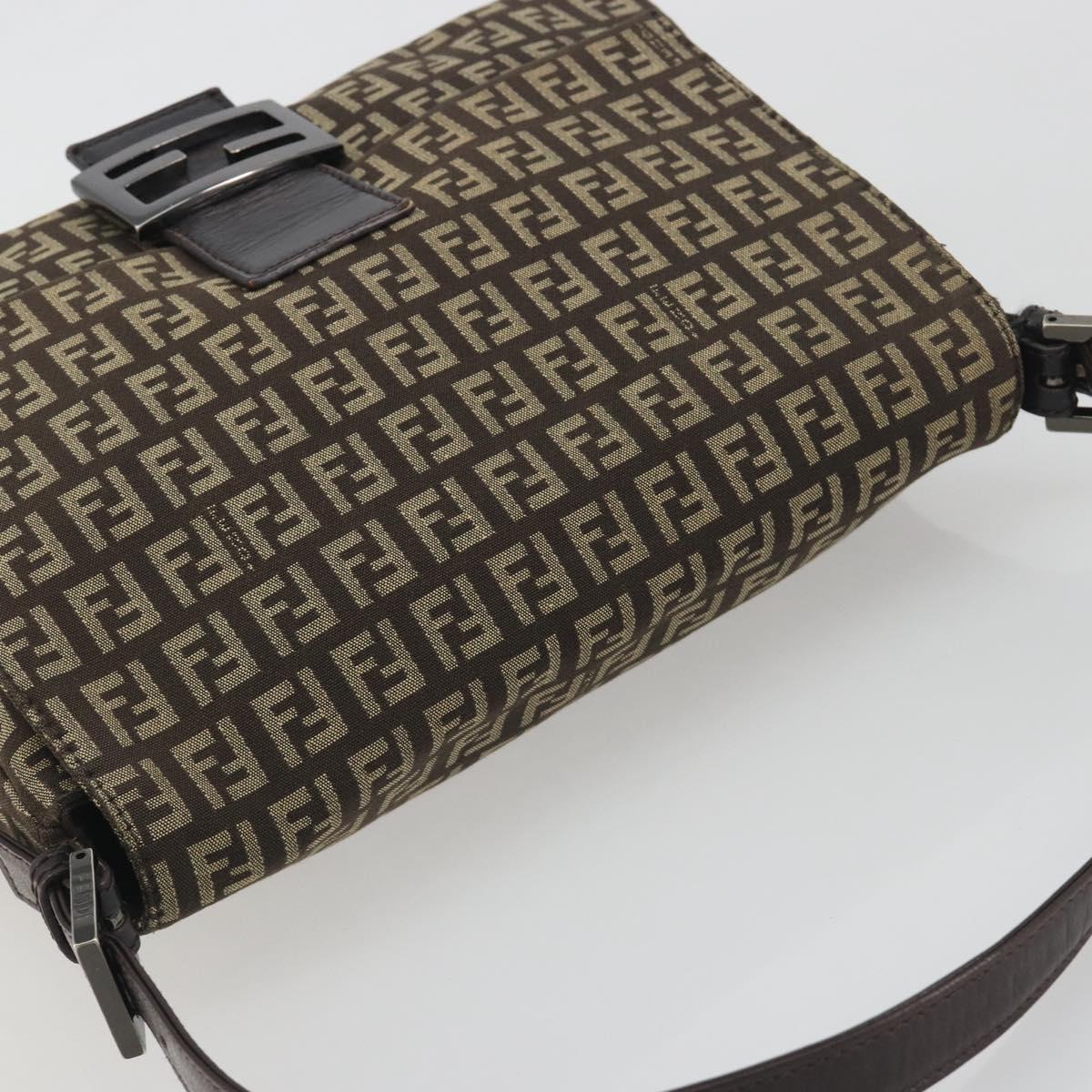 FENDI Zucchino Canvas Mamma Baguette Shoulder Bag Brown Auth 197310V