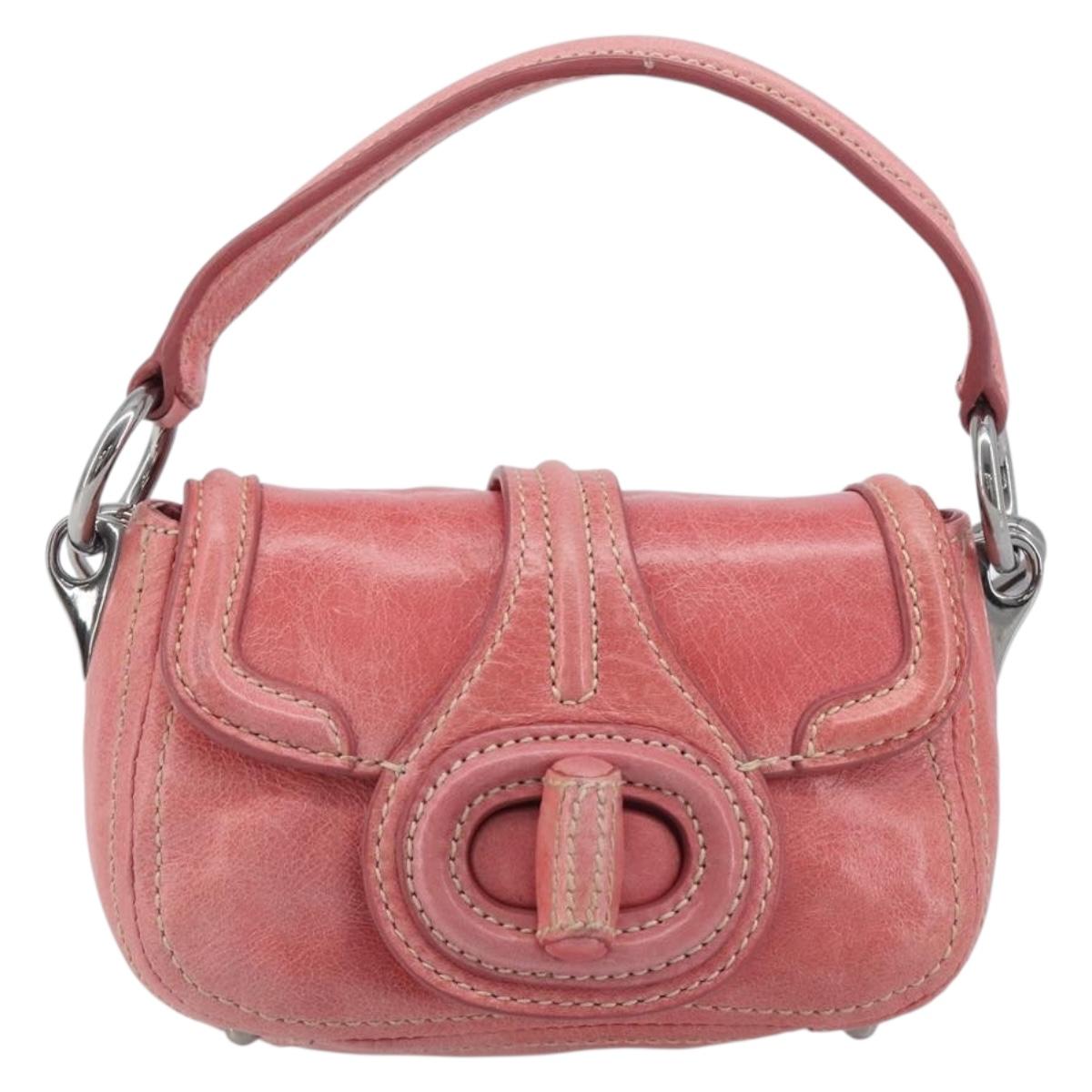 PRADA Hand Bag Leather 2way Pink Silver Auth 197313V