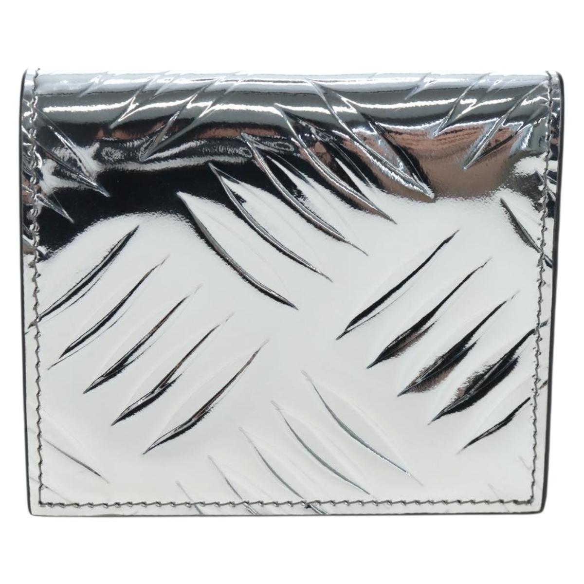 PRADA Bifold Wallet Brushed leather Silver Auth 197314M
