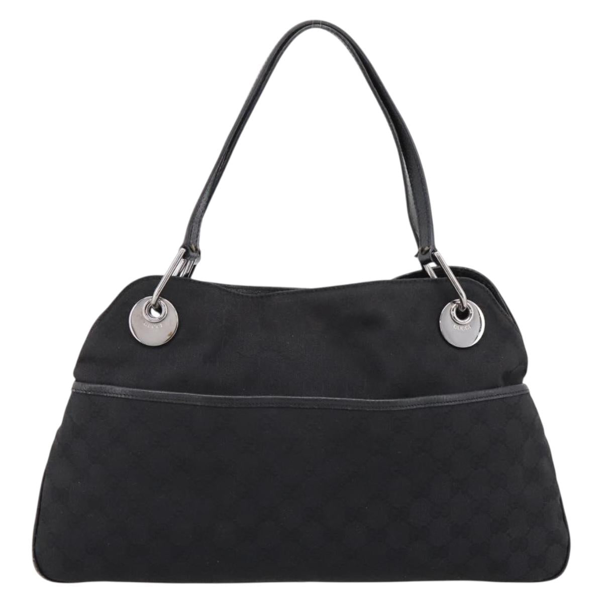 GUCCI GG Canvas Tote Bag Black Silver 121023 Auth 197315A