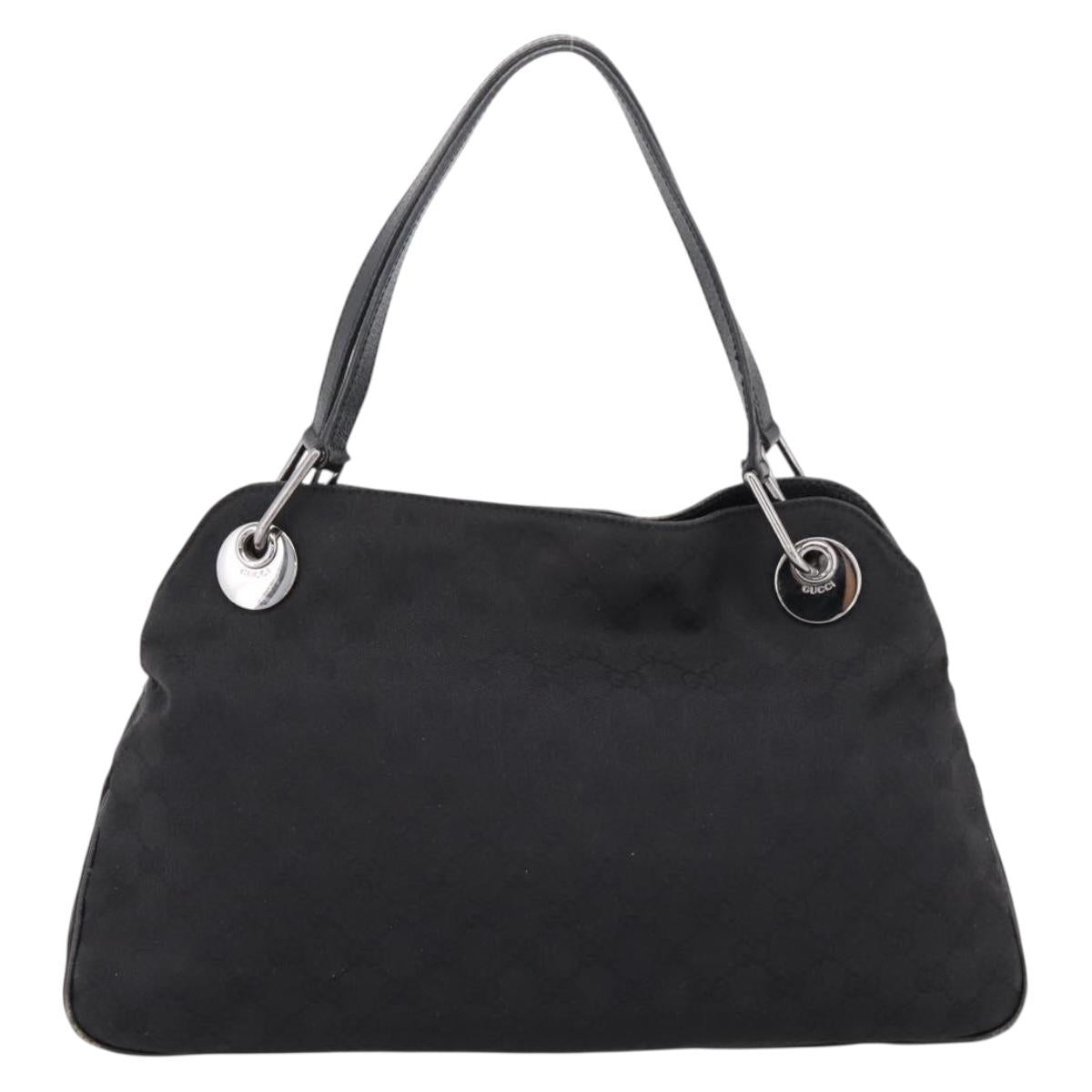 GUCCI GG Canvas Tote Bag Black Silver 121023 Auth 197315A