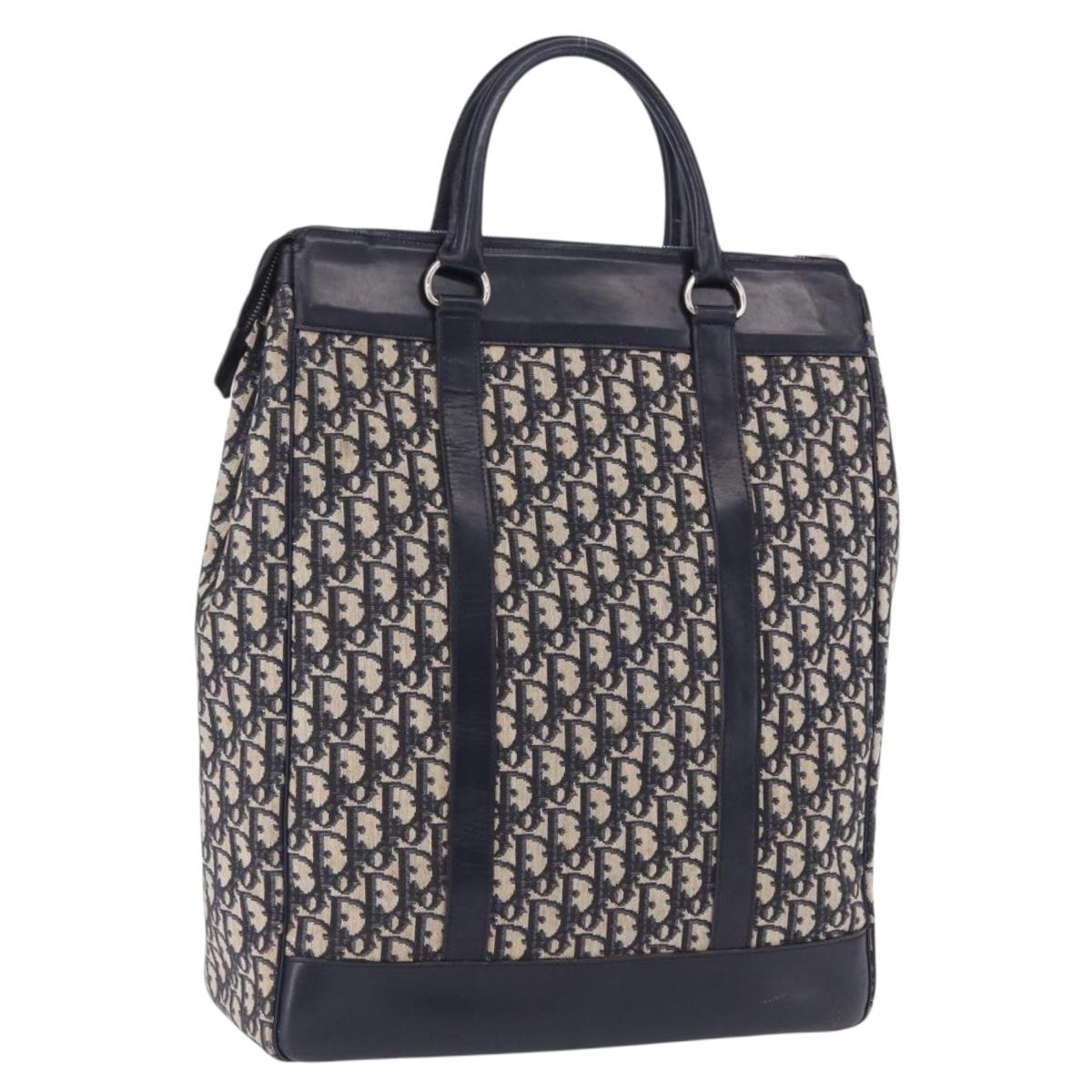 Christian Dior Trotter Canvas Hand Bag Navy Silver Auth 197316A