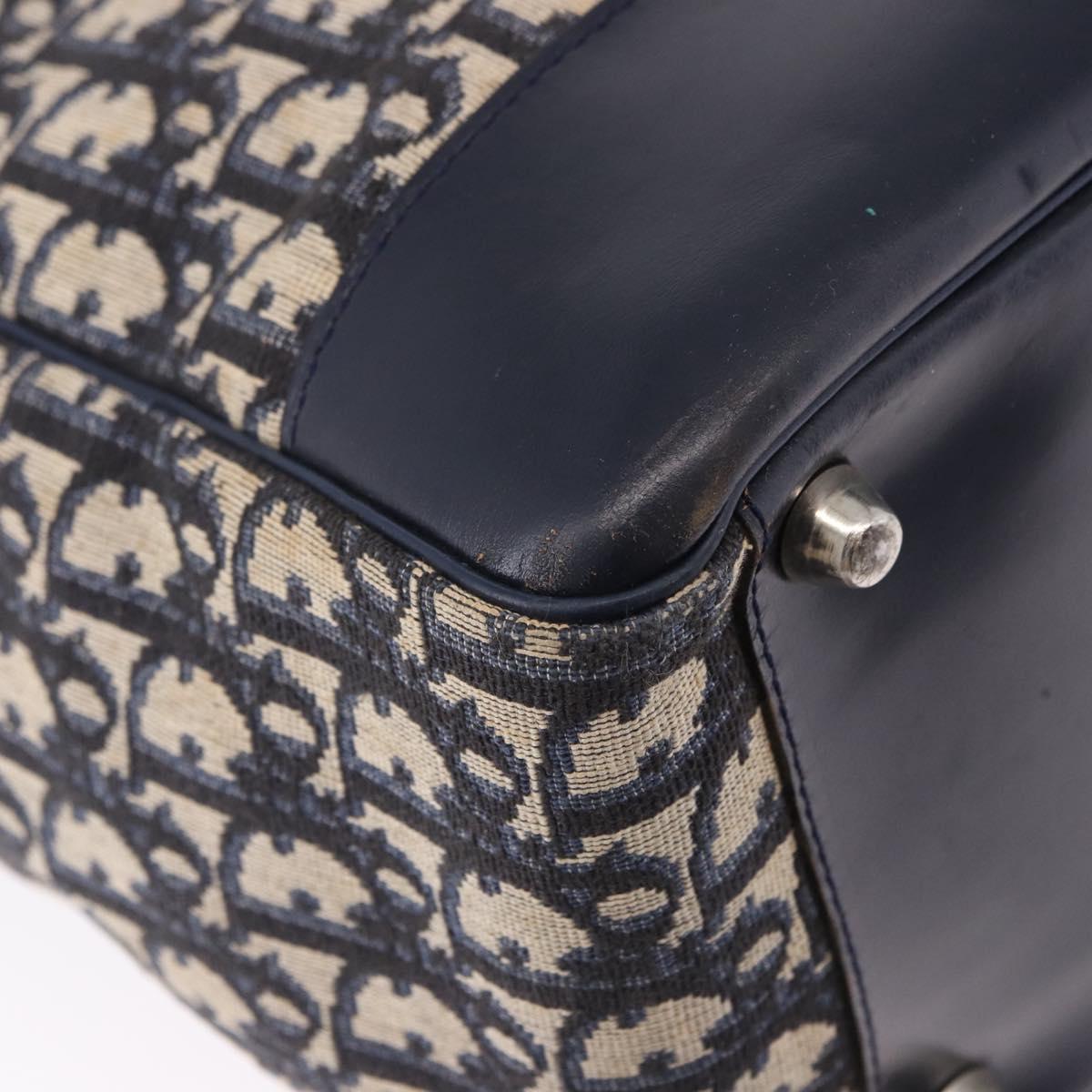 Christian Dior Trotter Canvas Hand Bag Navy Silver Auth 197316A