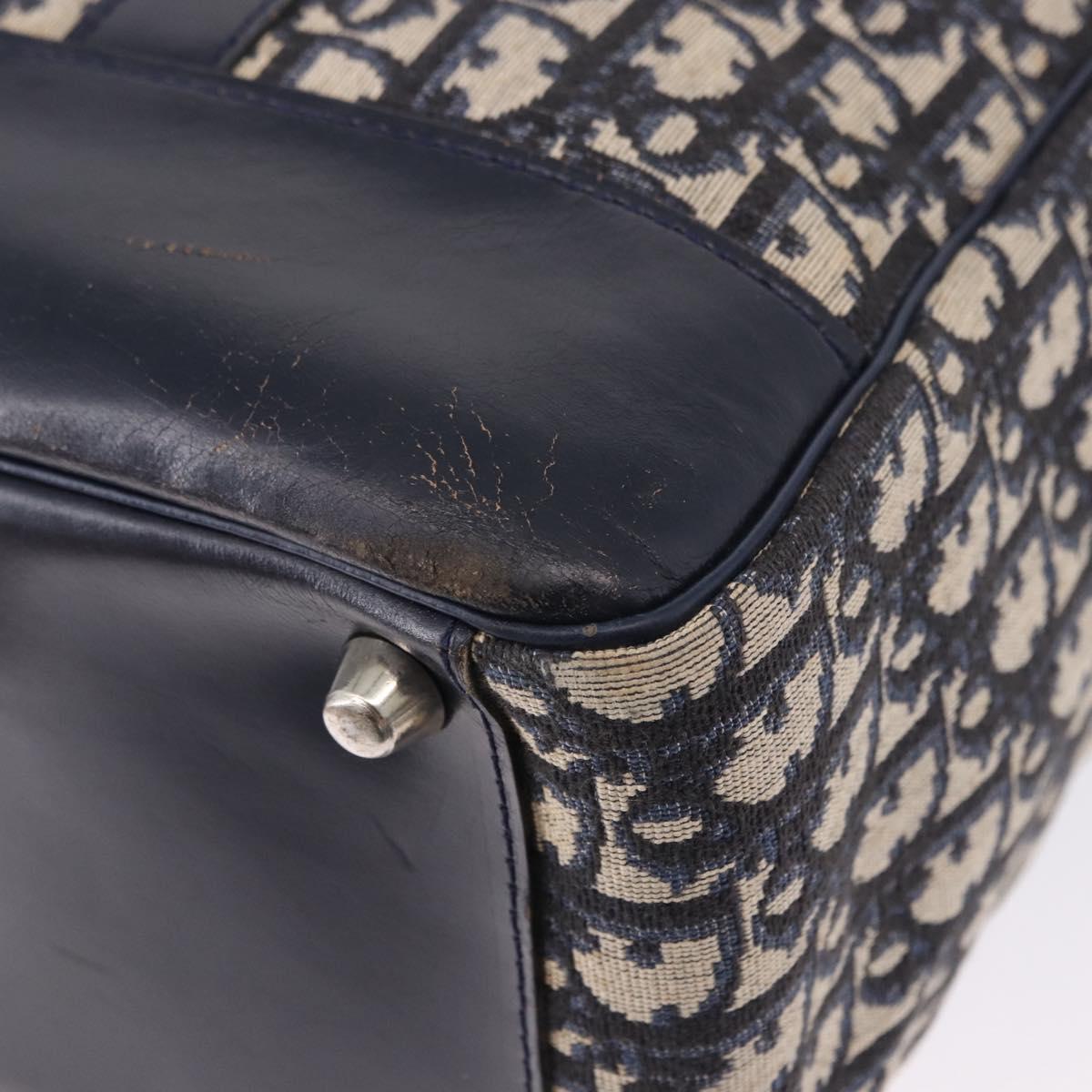 Christian Dior Trotter Canvas Hand Bag Navy Silver Auth 197316A