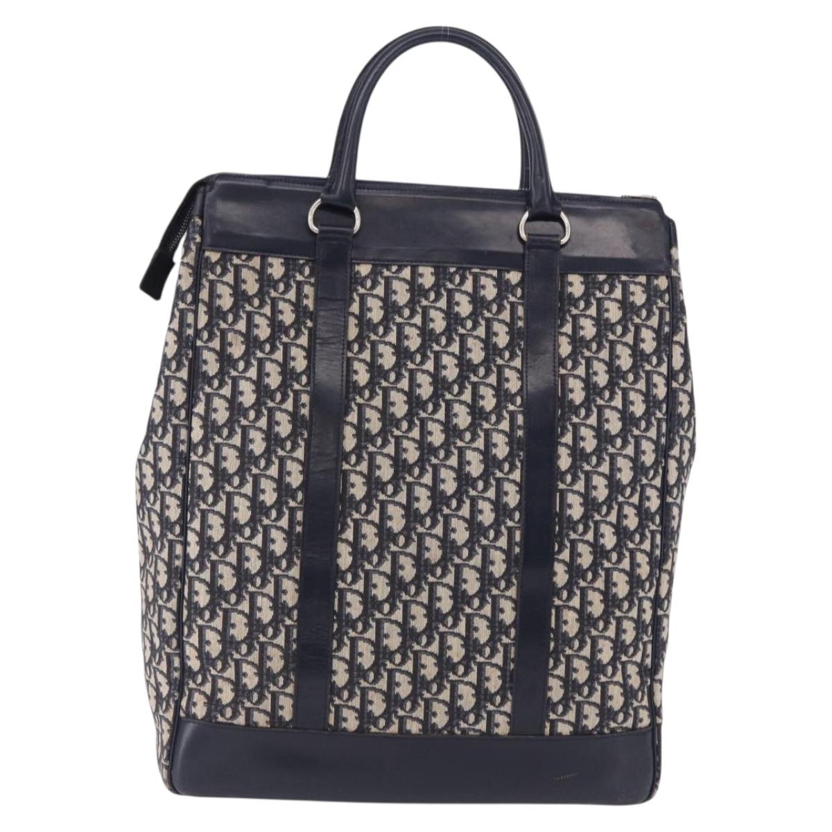 Christian Dior Trotter Canvas Hand Bag Navy Silver Auth 197316A