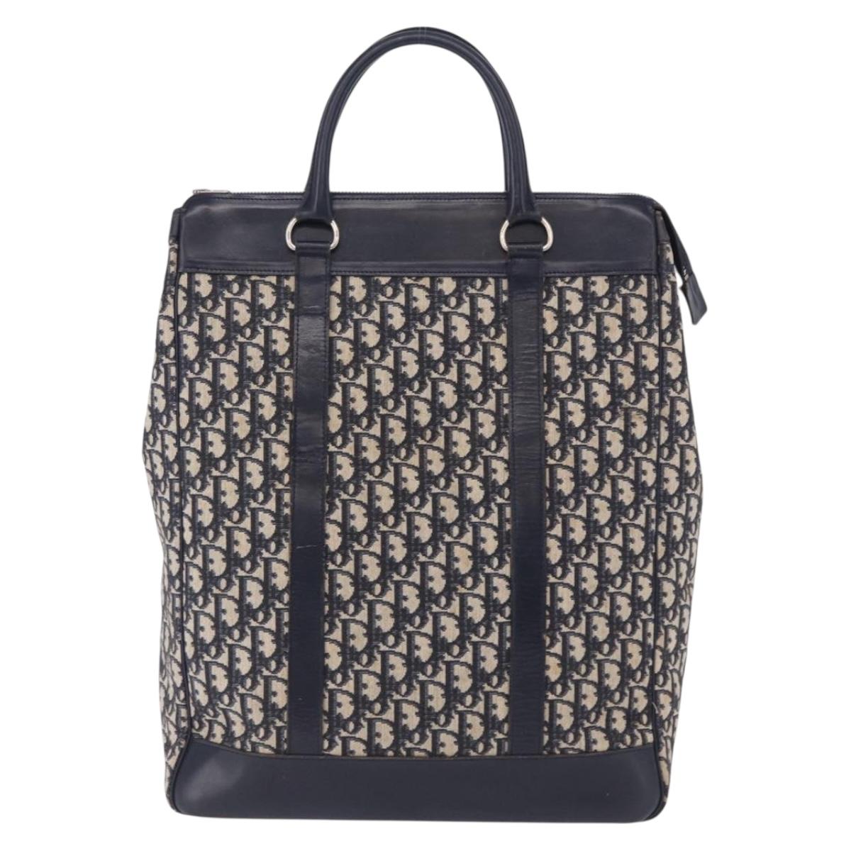 Christian Dior Trotter Canvas Hand Bag Navy Silver Auth 197316A