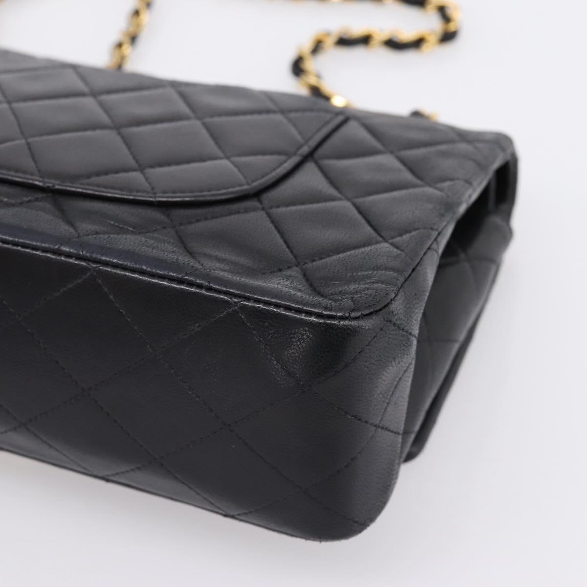 CHANEL Matelasse 25 Chain Shoulder Bag Lamb Skin Black Gold CC Auth 197319SAM