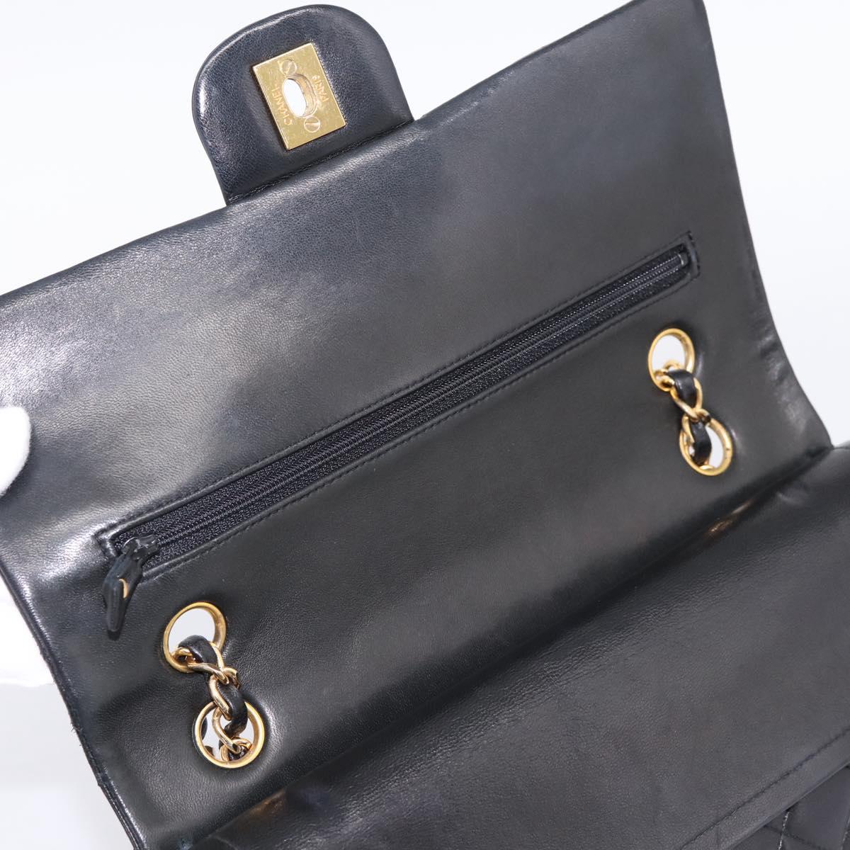 CHANEL Matelasse 25 Chain Shoulder Bag Lamb Skin Black Gold CC Auth 197319SAM