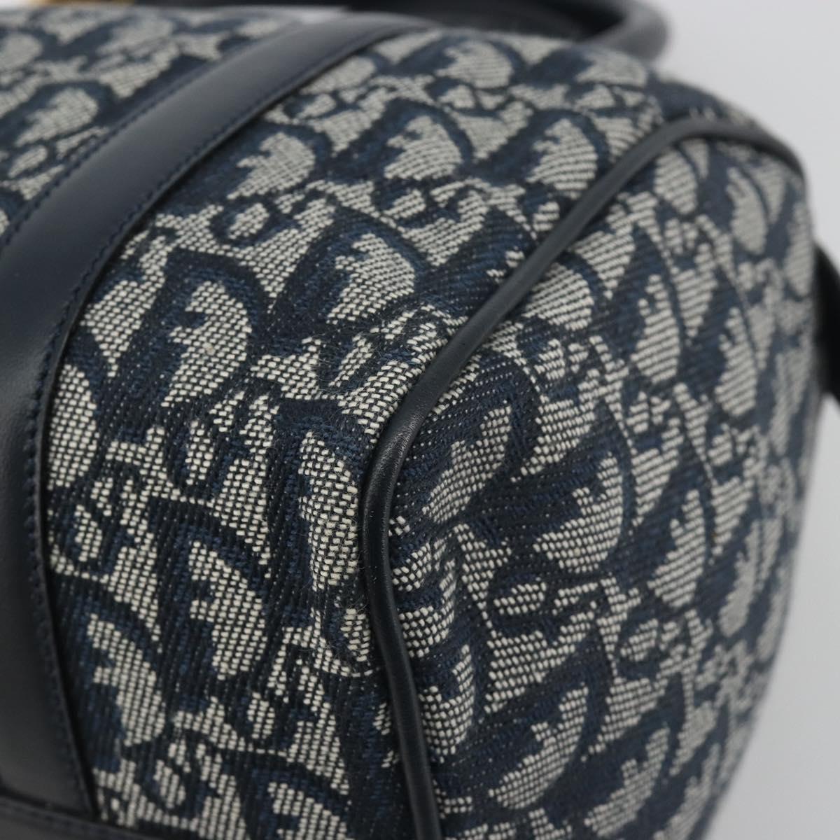 Christian Dior Trotter Canvas Boston Bag Navy Gold Auth 197320V