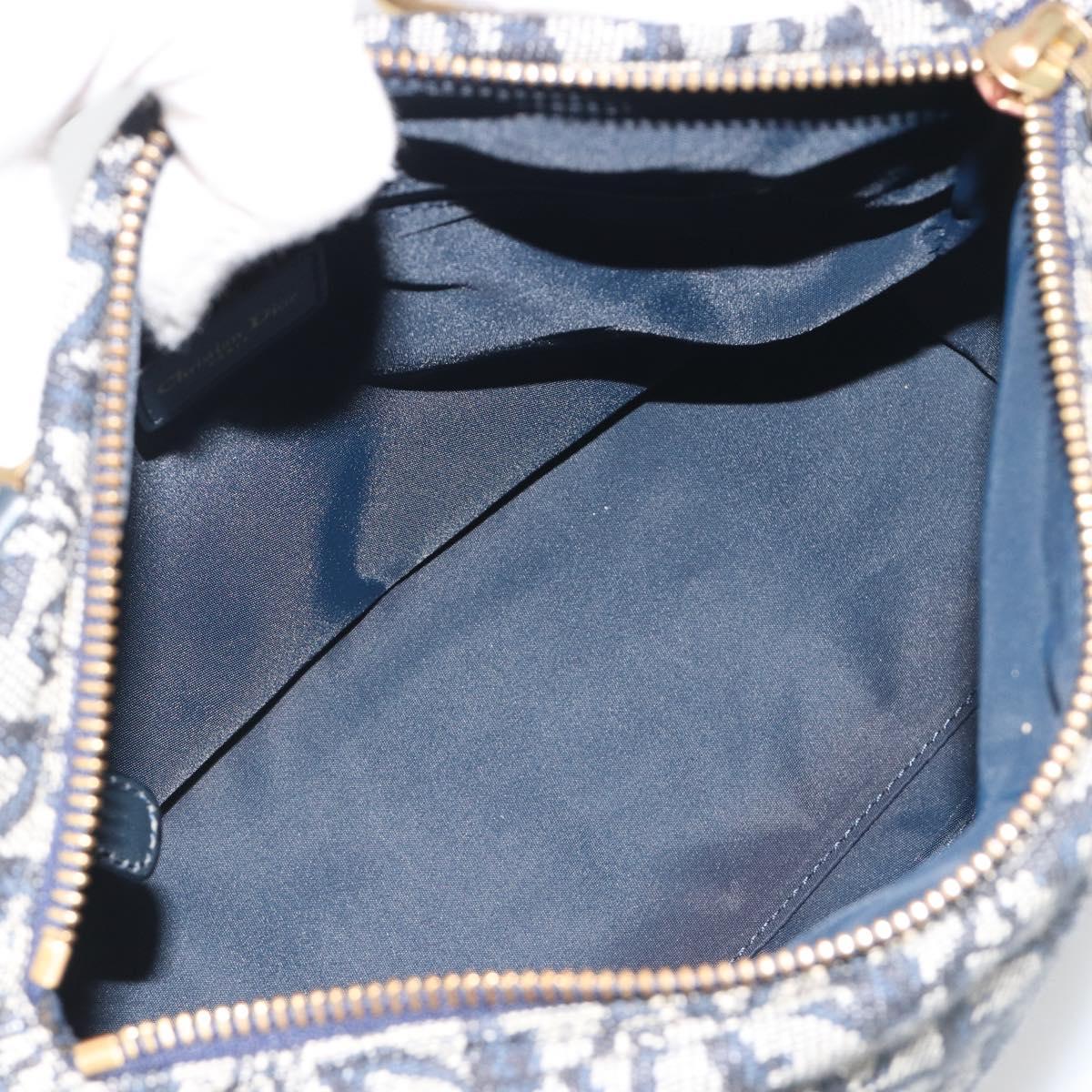 Christian Dior Trotter Canvas Boston Bag Navy Gold Auth 197320V