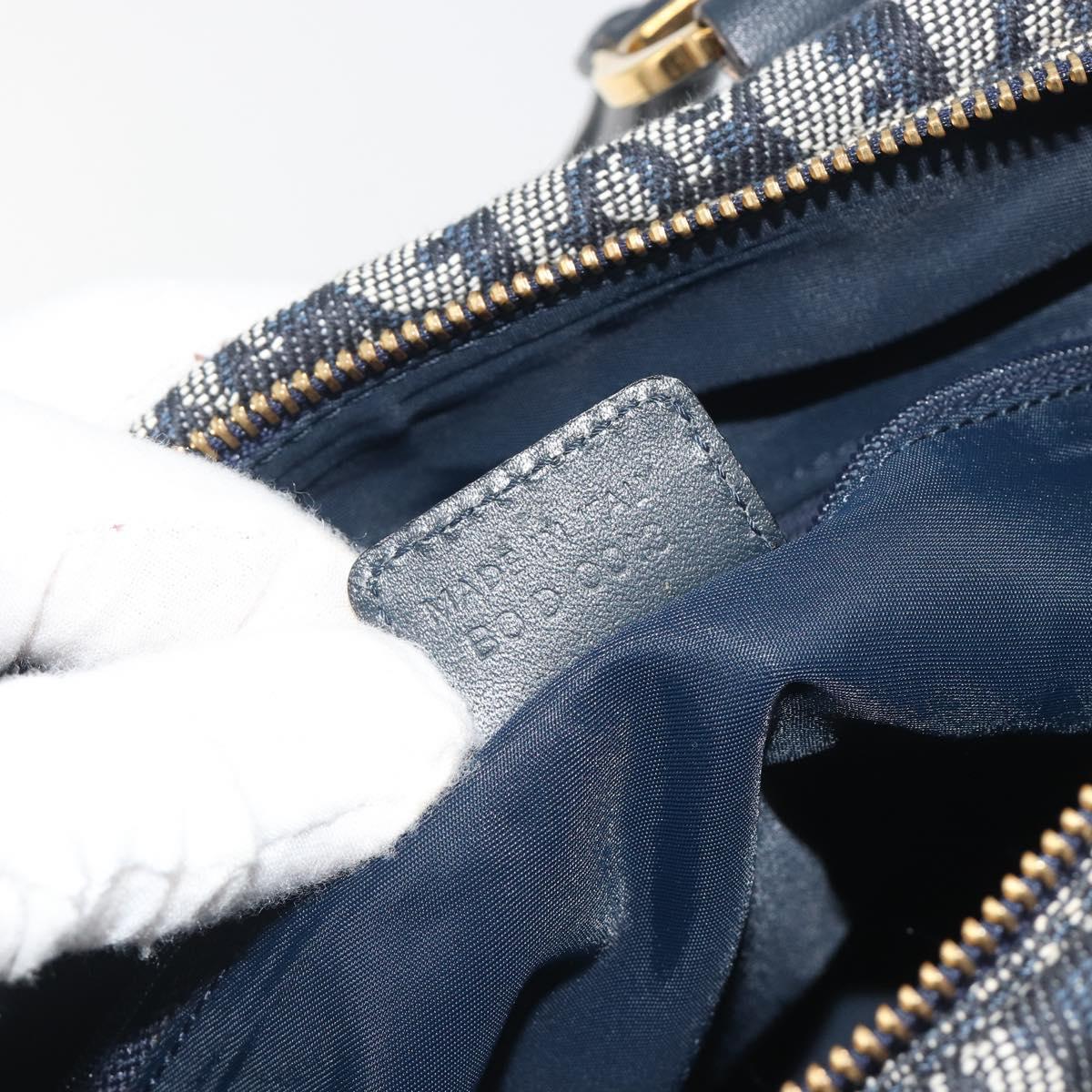 Christian Dior Trotter Canvas Boston Bag Navy Gold Auth 197320V