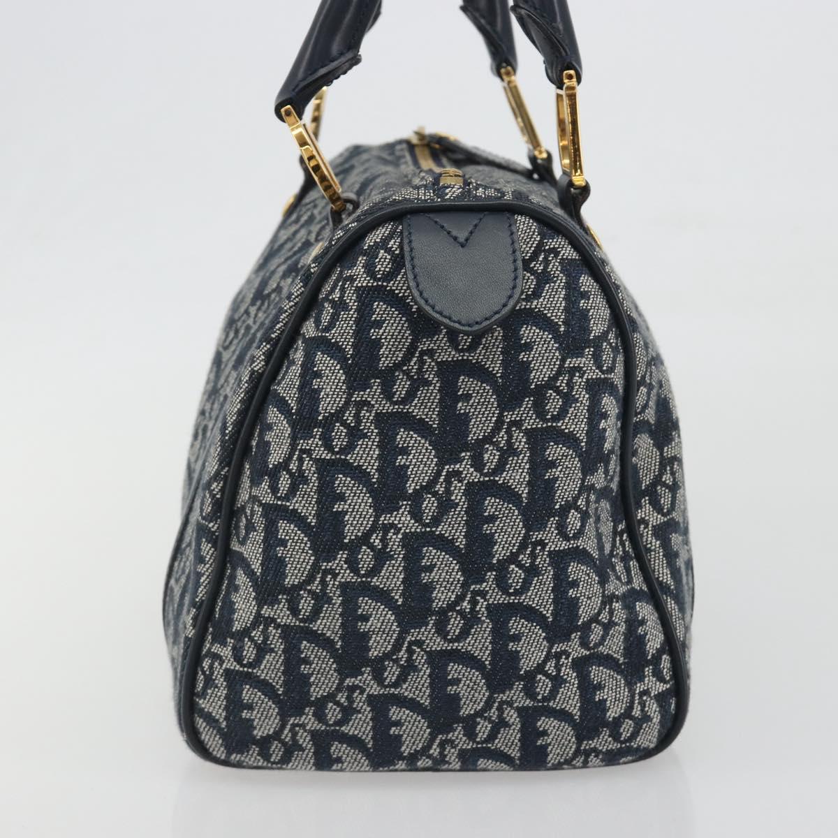 Christian Dior Trotter Canvas Boston Bag Navy Gold Auth 197320V