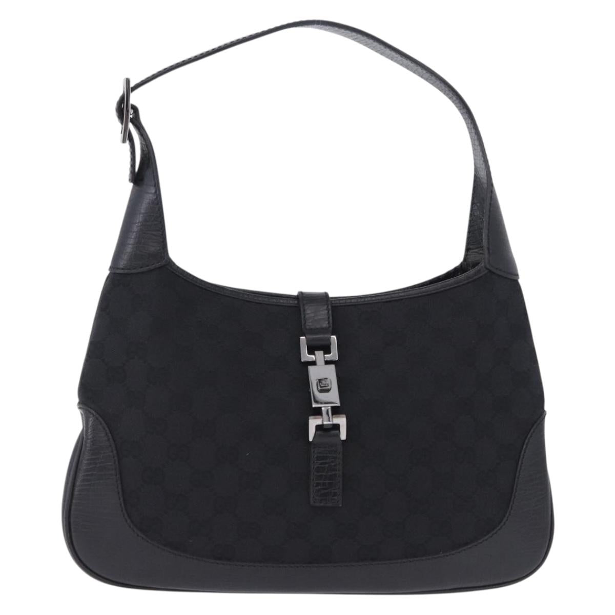 GUCCI GG Canvas Jackie Shoulder Bag Black Silver 00963 Auth 197321V