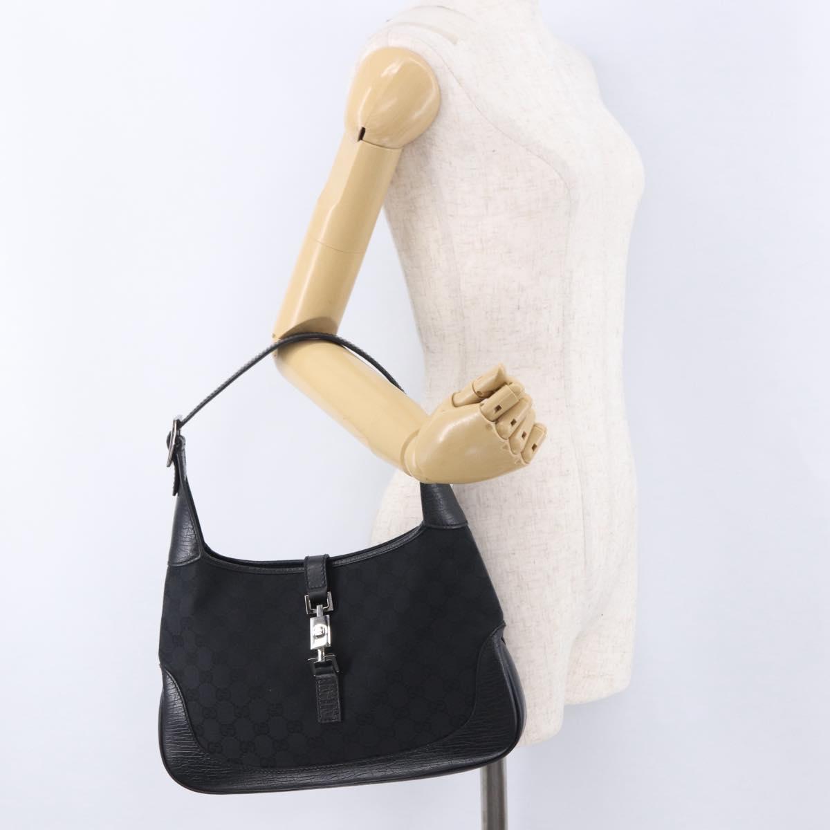 GUCCI GG Canvas Jackie Shoulder Bag Black Silver 00963 Auth 197321V