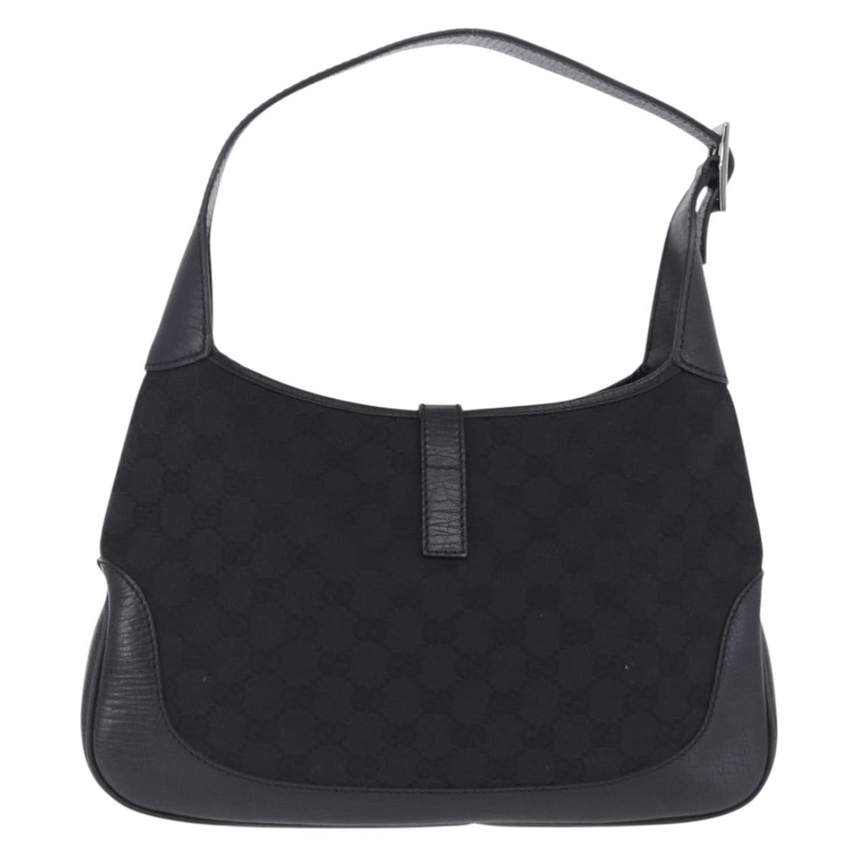 GUCCI GG Canvas Jackie Shoulder Bag Black Silver 00963 Auth 197321V