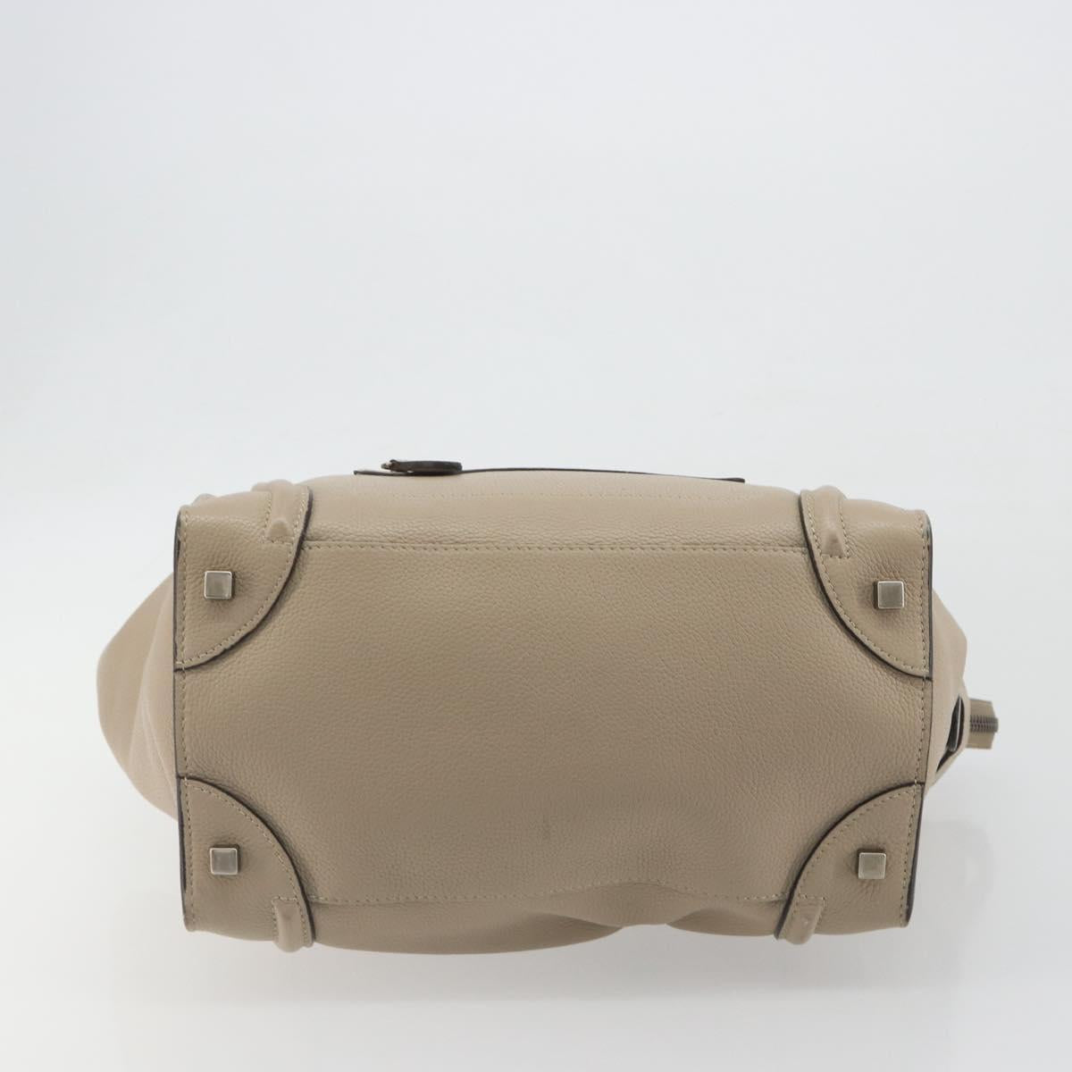 CELINE Luggage Medium Hand Bag Leather Beige Silver Auth 197325A