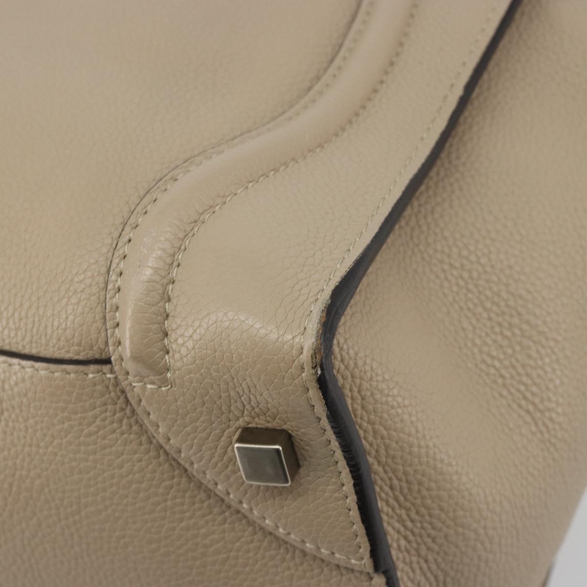 CELINE Luggage Medium Hand Bag Leather Beige Silver Auth 197325A
