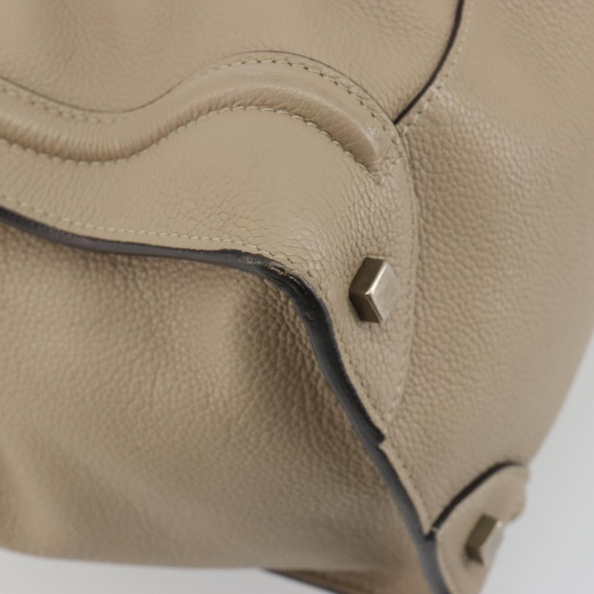CELINE Luggage Medium Hand Bag Leather Beige Silver Auth 197325A