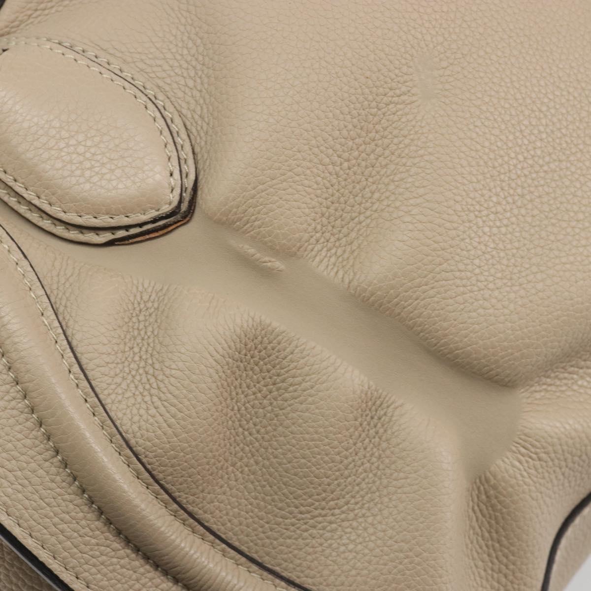 CELINE Luggage Medium Hand Bag Leather Beige Silver Auth 197325A