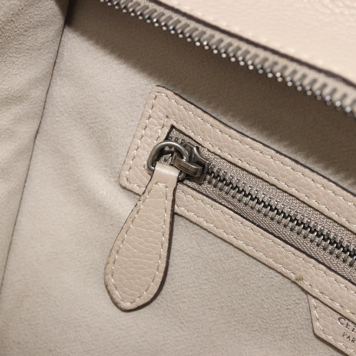 CELINE Luggage Medium Hand Bag Leather Beige Silver Auth 197325A