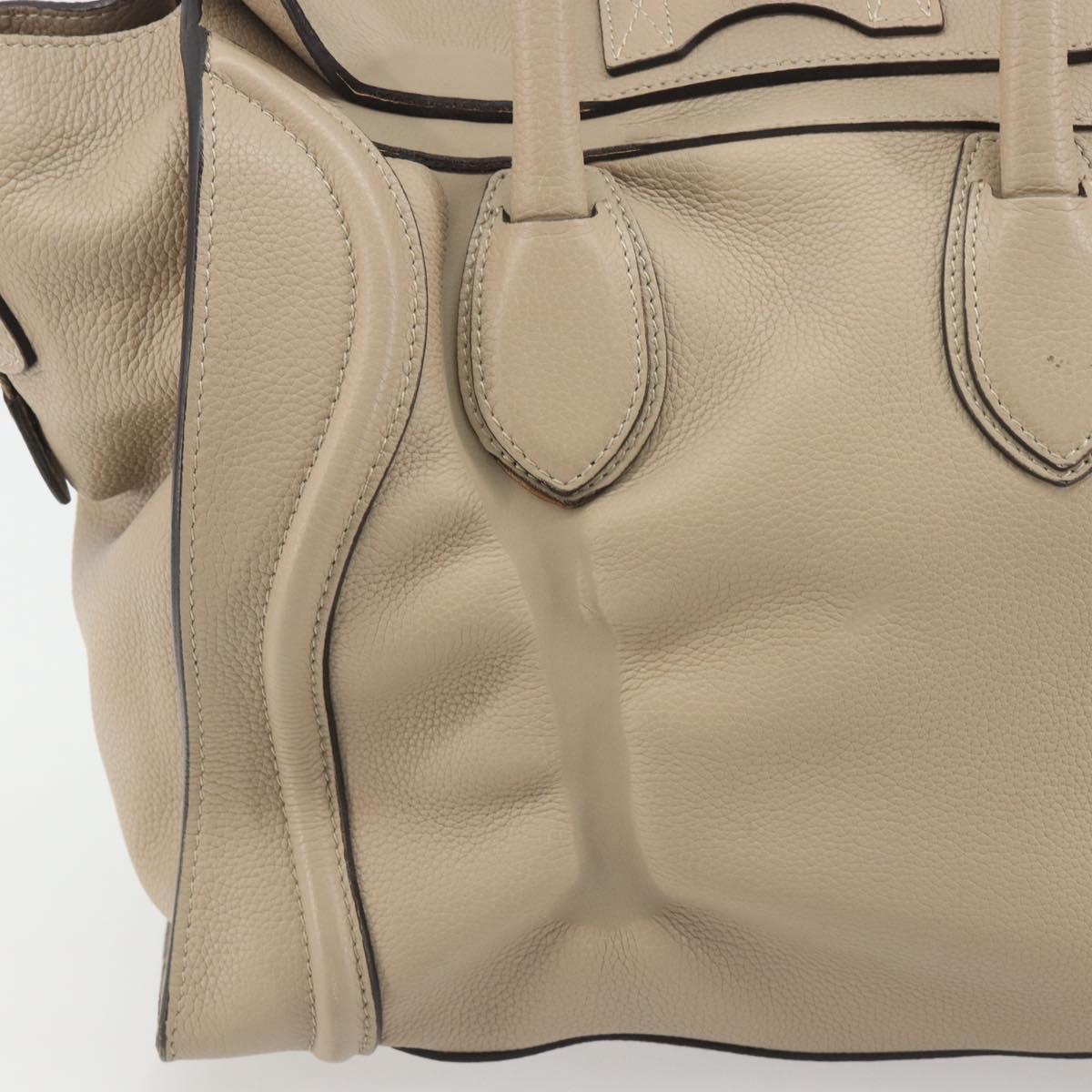 CELINE Luggage Medium Hand Bag Leather Beige Silver Auth 197325A