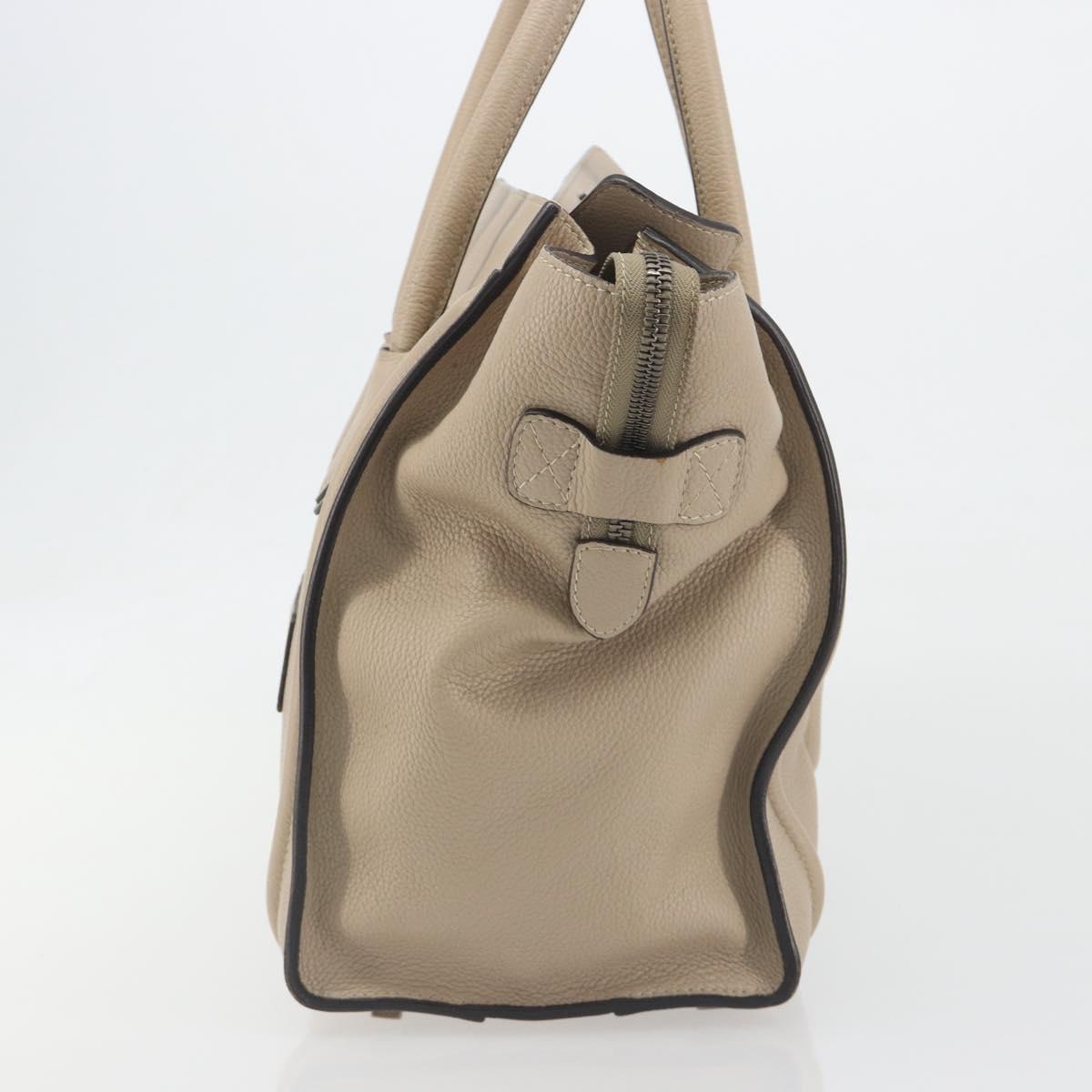 CELINE Luggage Medium Hand Bag Leather Beige Silver Auth 197325A