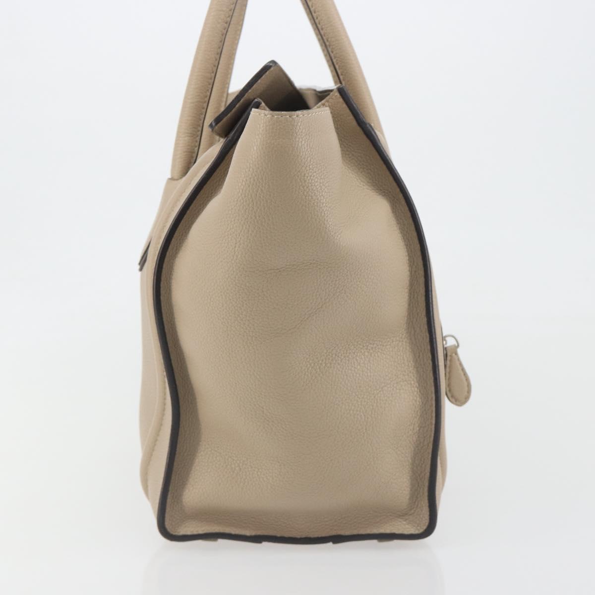CELINE Luggage Medium Hand Bag Leather Beige Silver Auth 197325A