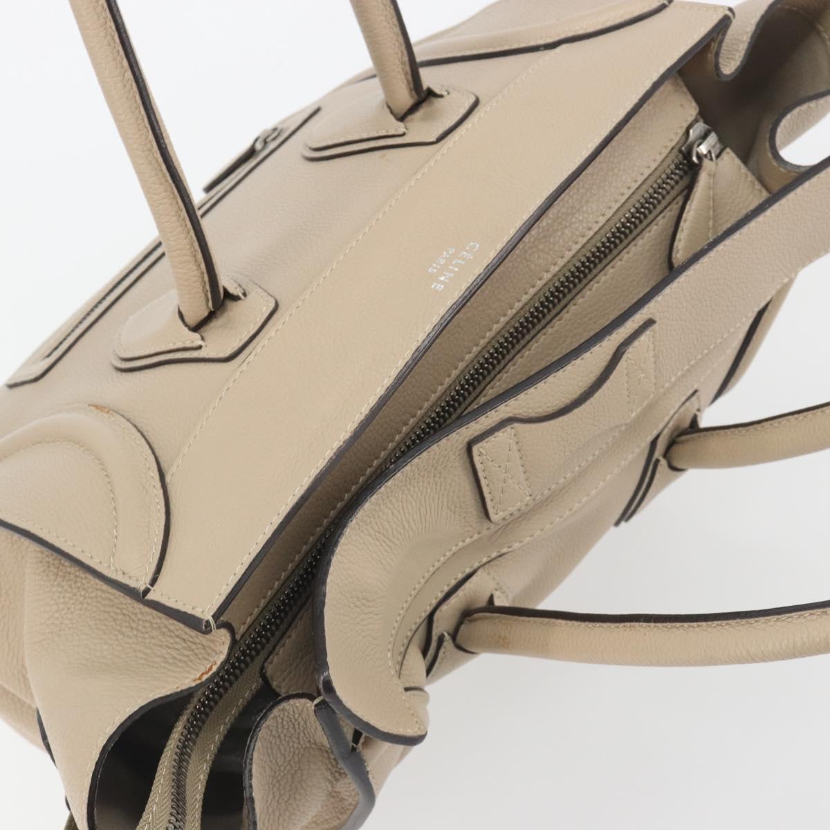 CELINE Luggage Medium Hand Bag Leather Beige Silver Auth 197325A
