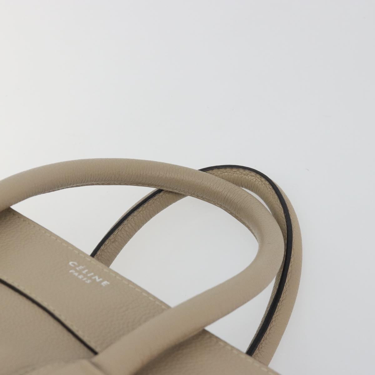 CELINE Luggage Medium Hand Bag Leather Beige Silver Auth 197325A