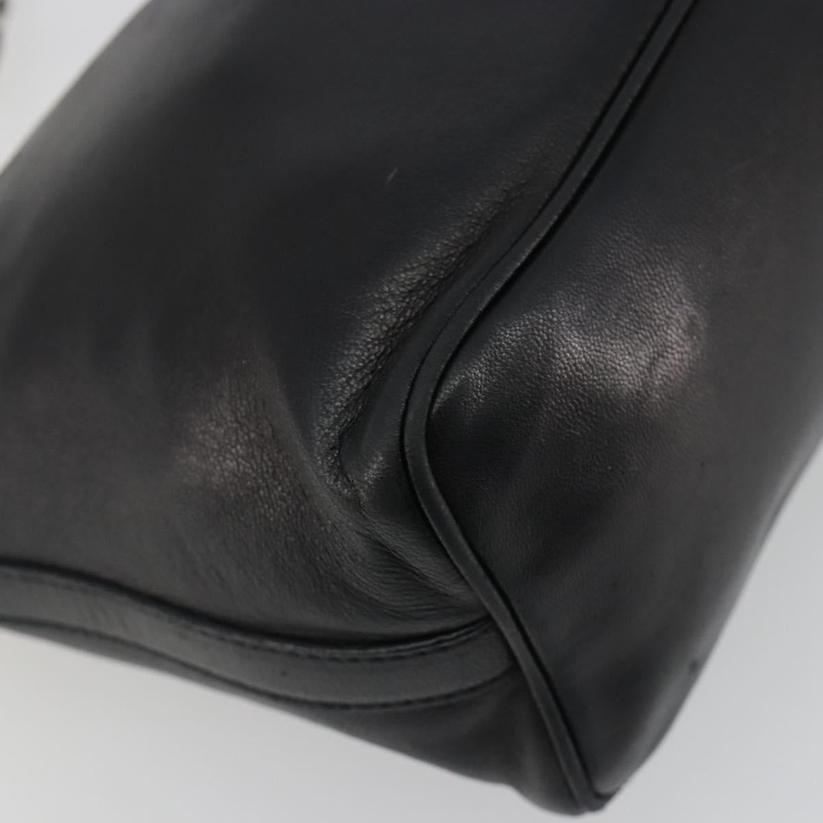 PRADA Hand Bag Leather Black Silver Auth 197326V