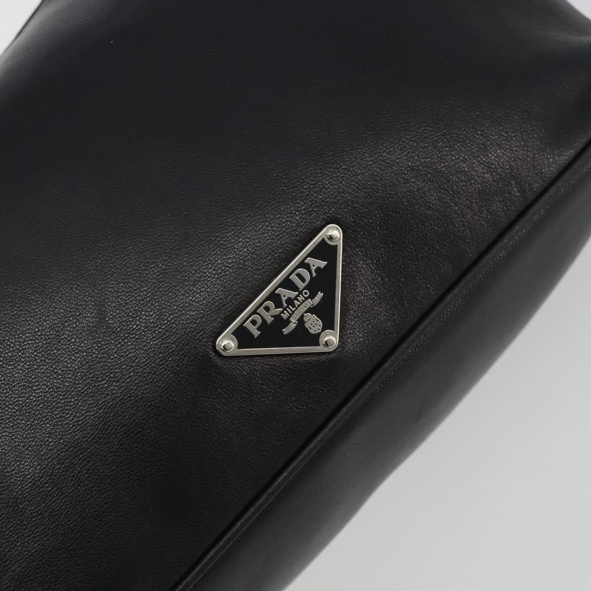 PRADA Hand Bag Leather Black Silver Auth 197326V