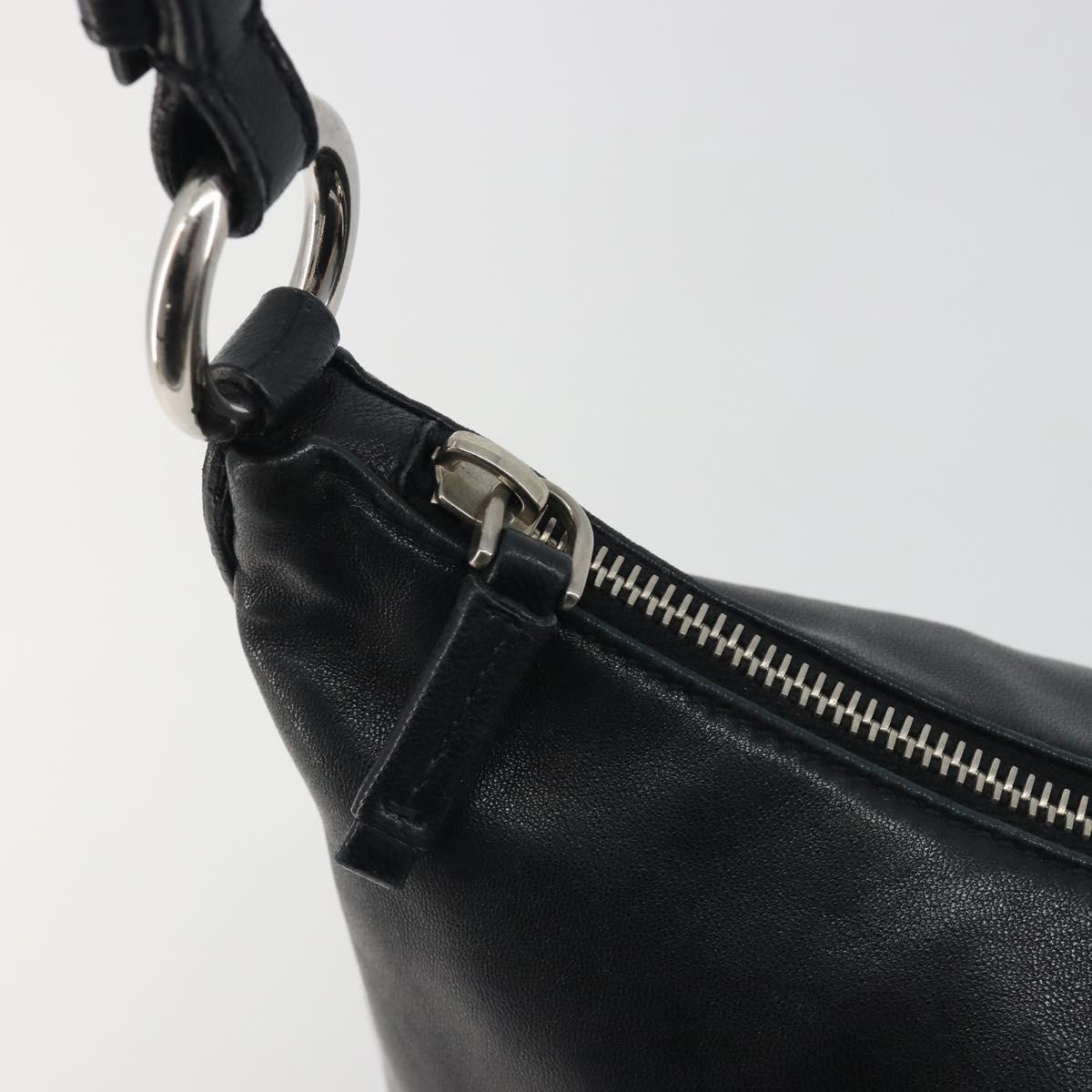 PRADA Hand Bag Leather Black Silver Auth 197326V