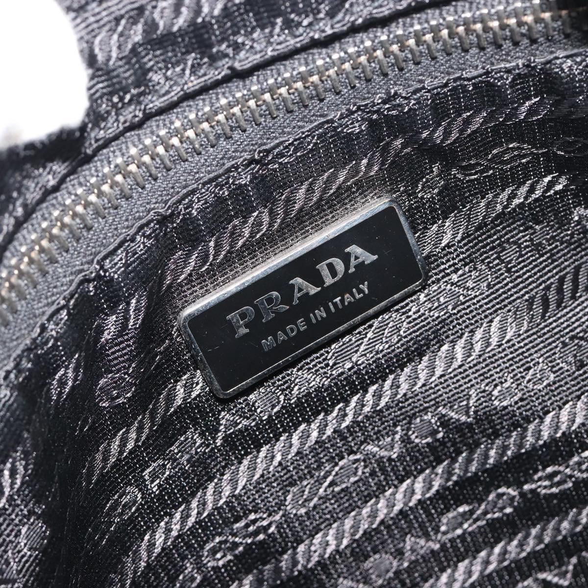 PRADA Hand Bag Leather Black Silver Auth 197326V