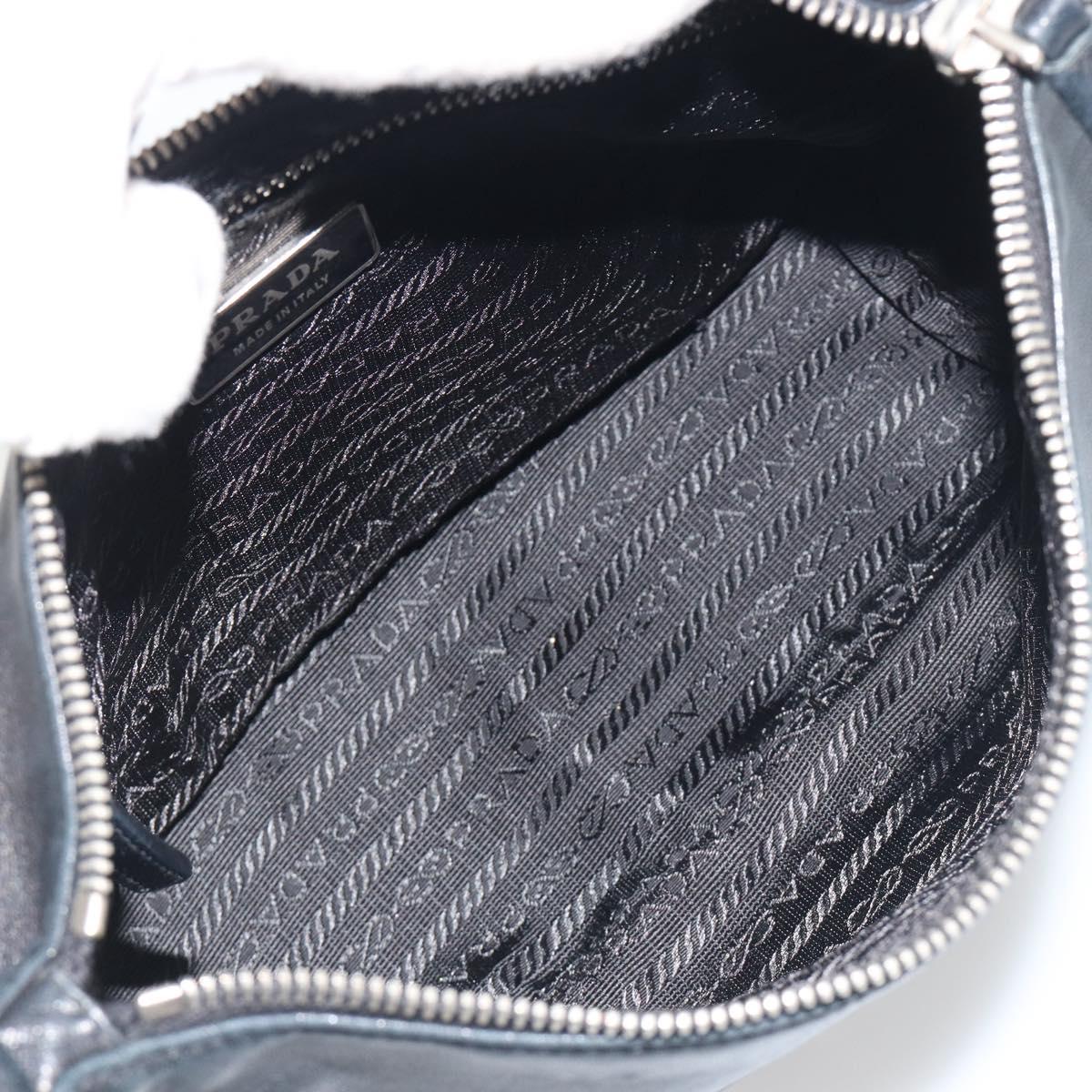 PRADA Hand Bag Leather Black Silver Auth 197326V