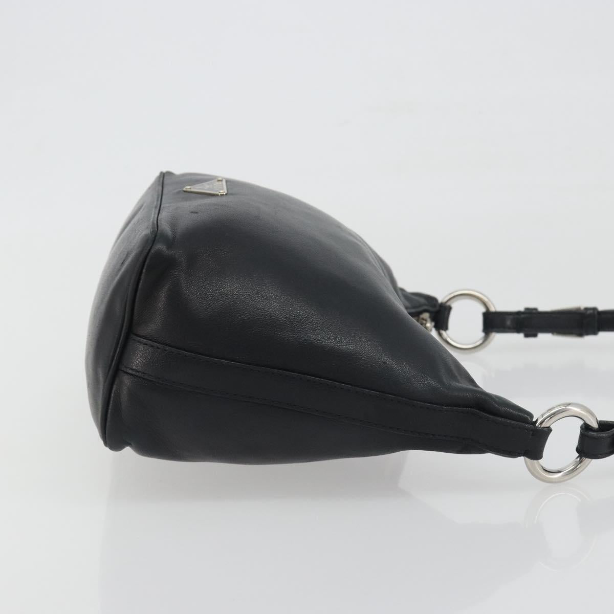 PRADA Hand Bag Leather Black Silver Auth 197326V
