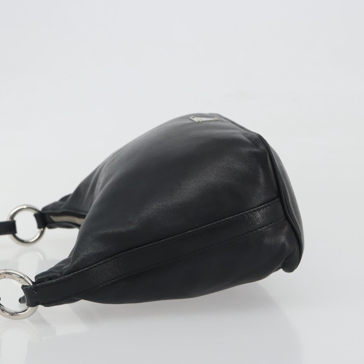 PRADA Hand Bag Leather Black Silver Auth 197326V