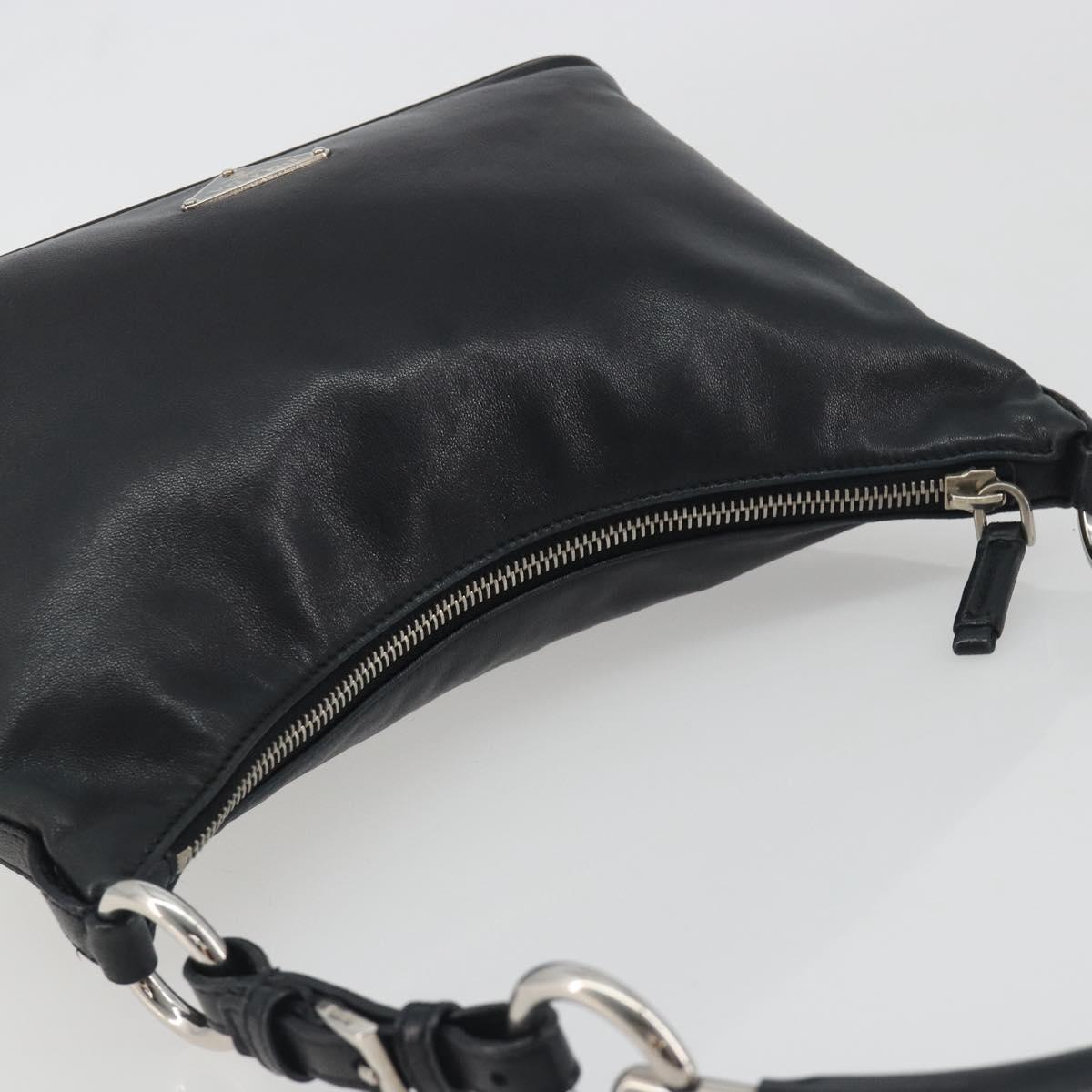 PRADA Hand Bag Leather Black Silver Auth 197326V
